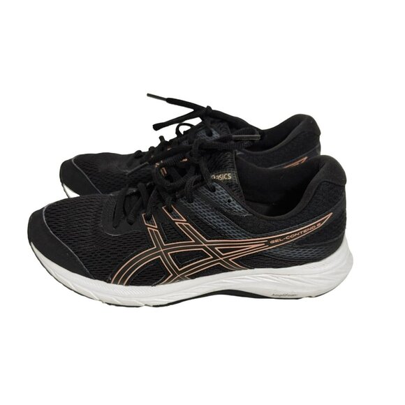 Asics Contend 6 Sneakers Women Size 9 Black Rose Gold Everyday Comfort 1012A570 - Picture 2 of 9